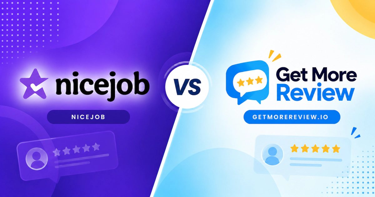 NiceJob alternative comparison showing Get More Review pricing and features next to NiceJob